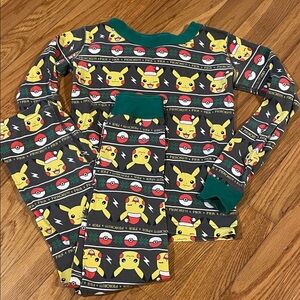 Pokemon Pikachu Kids Holiday Pajama Set - Black, Yellow, and Green